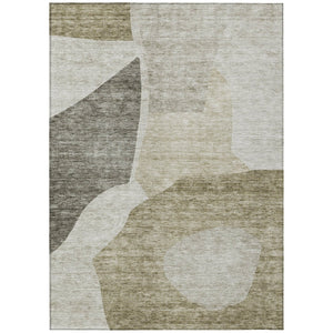 HomeRoots 5' Abstract Taupe Brown and Beige Area Rug - Stylish, Washable Design for Indoor and Outdoor Spaces 5' X 8' 580755