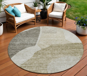 Homeroots 3' Abstract Washable Area Rug In Olive And Fern Green For Stylish Indoor And Outdoor Spaces 8' Round Polyester 580756