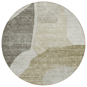 HomeRoots 5' Abstract Taupe Brown and Beige Area Rug - Stylish, Washable Design for Indoor and Outdoor Spaces 8' Round 580756