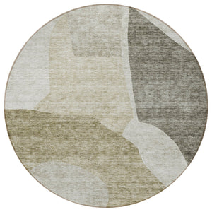Homeroots 3' Abstract Washable Area Rug In Olive And Fern Green For Stylish Indoor And Outdoor Spaces 8' Round Polyester 580756