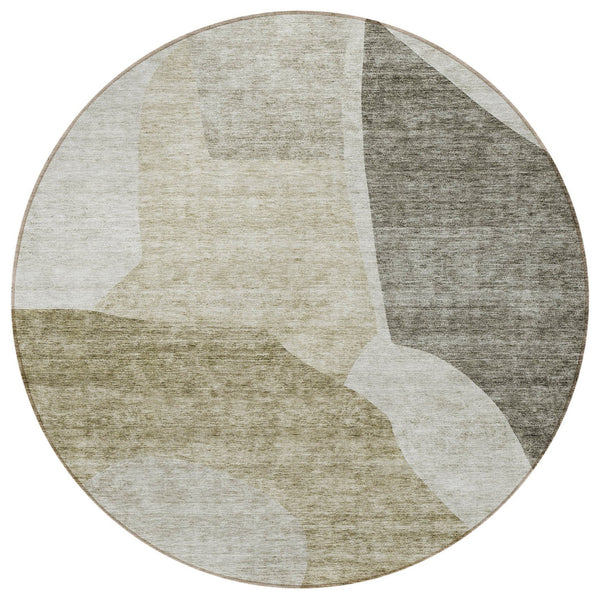Homeroots 3' Abstract Washable Area Rug In Olive And Fern Green For Stylish Indoor And Outdoor Spaces 8' Round Polyester 580756