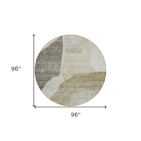 Homeroots 3' Abstract Washable Area Rug In Olive And Fern Green For Stylish Indoor And Outdoor Spaces 8' Round Polyester 580756