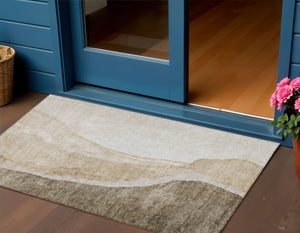 Homeroots 3' Brown And Taupe Abstract Washable Indoor-outdoor Area Rug For Durable, Stylish Spaces 3' X 5' Polyester 580760