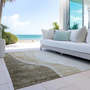 Homeroots 3' Brown And Taupe Abstract Washable Indoor-outdoor Area Rug For Durable, Stylish Spaces 3' X 5' Polyester 580760