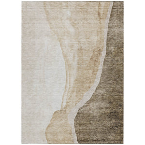 Homeroots 3' Brown And Taupe Abstract Washable Indoor-outdoor Area Rug For Durable, Stylish Spaces 5' X 8' Polyester 580761