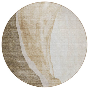HomeRoots 5' Modern Abstract Brown and Taupe Area Rug - Washable, Durable, Indoor/Outdoor for High Traffic Spaces 8' Round 580762