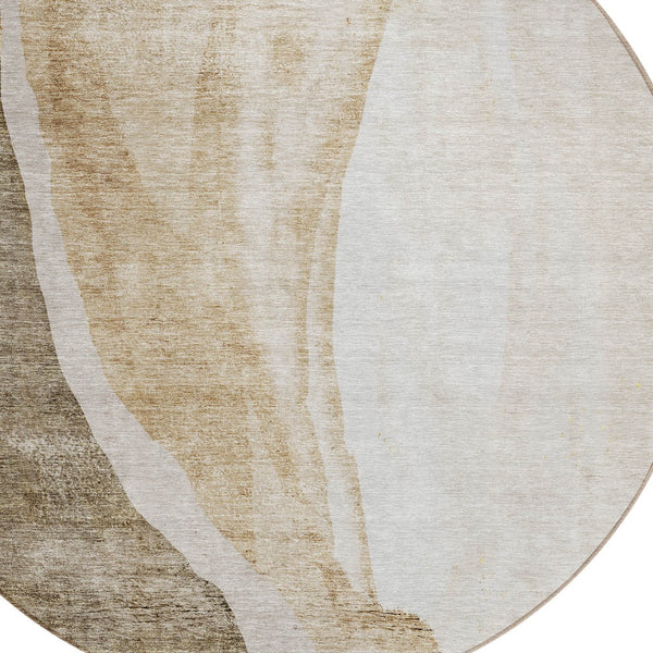 Homeroots 3' Brown And Taupe Abstract Washable Indoor-outdoor Area Rug For Durable, Stylish Spaces 8' Round Polyester 580762