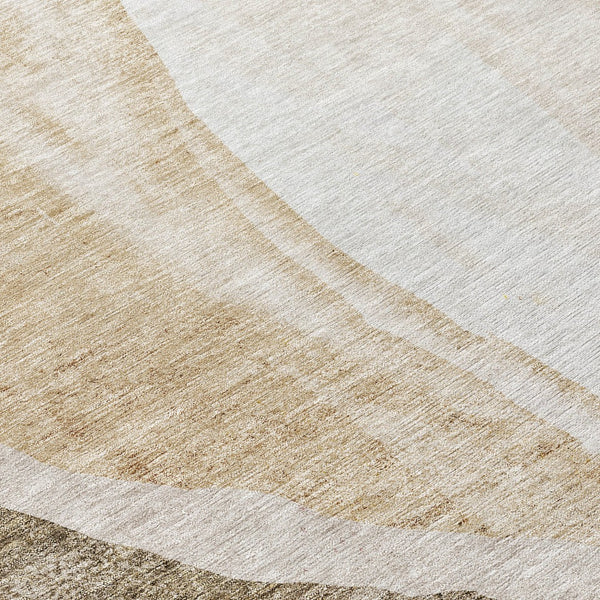 Homeroots 3' Brown And Taupe Abstract Washable Indoor-outdoor Area Rug For Durable, Stylish Spaces 8' Round Polyester 580762