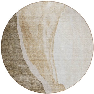 Homeroots 3' Brown And Taupe Abstract Washable Indoor-outdoor Area Rug For Durable, Stylish Spaces 8' Round Polyester 580762