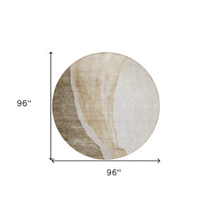 Homeroots 3' Brown And Taupe Abstract Washable Indoor-outdoor Area Rug For Durable, Stylish Spaces 8' Round Polyester 580762