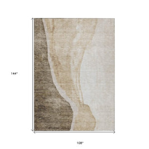 Homeroots 3' Brown And Taupe Abstract Washable Indoor-outdoor Area Rug For Durable, Stylish Spaces 9' X 12' Polyester 580764