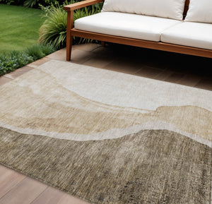 Homeroots 3' Brown And Taupe Abstract Washable Indoor-outdoor Area Rug For Durable, Stylish Spaces 9' X 12' Polyester 580764