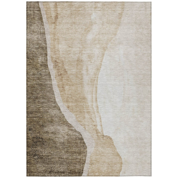 HomeRoots 9' Brown and Taupe Abstract Washable Area Rug for Indoor and Outdoor Spaces - Durable, Stylish Design 9' X 12' 580764
