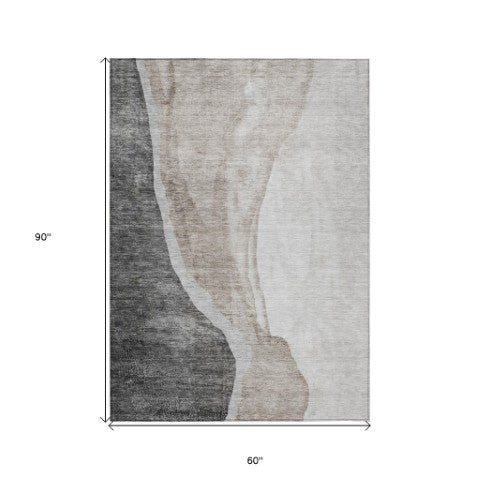 Homeroots 3' Brown And Taupe Abstract Washable Indoor-outdoor Area Rug For Durable, Stylish Spaces 5' X 8' Polyester 580773