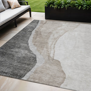 Homeroots 3' Brown And Taupe Abstract Washable Indoor-outdoor Area Rug For Durable, Stylish Spaces 5' X 8' Polyester 580773