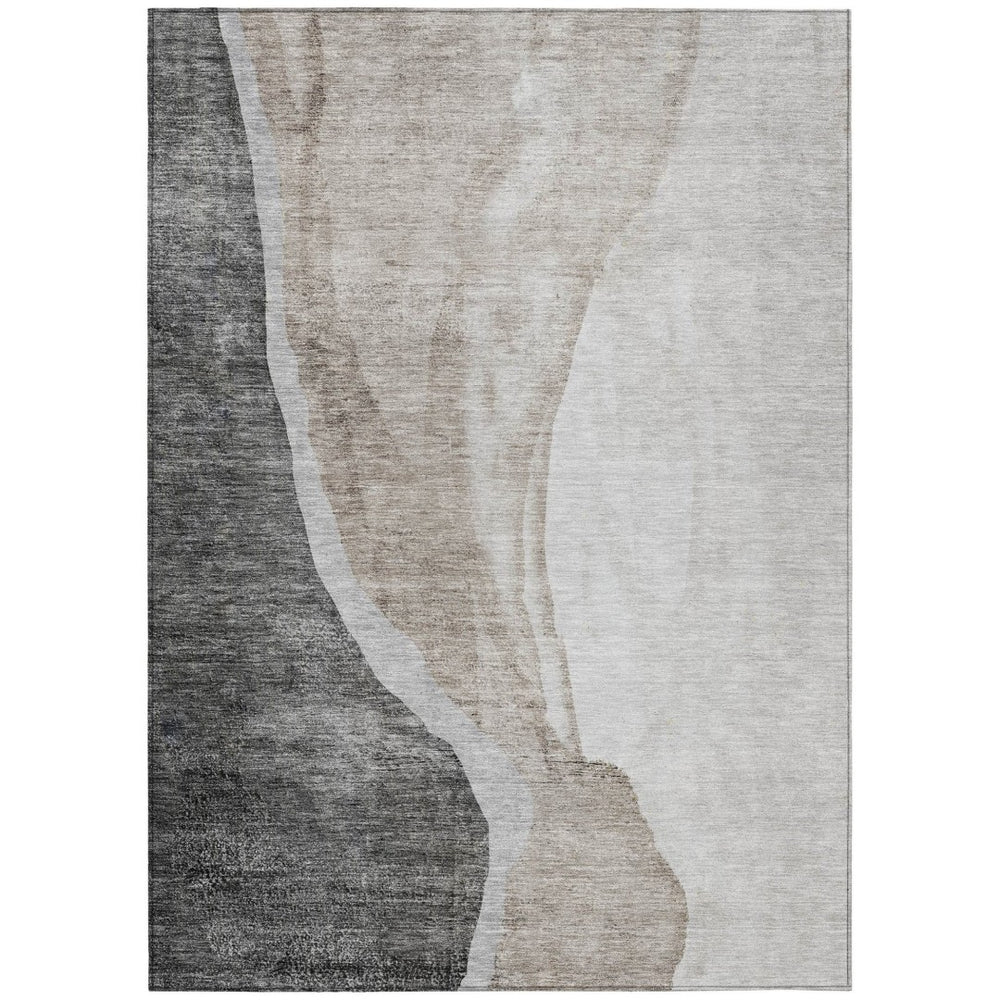 HomeRoots 5' Durable Charcoal Gray and Taupe Abstract Area Rug for Indoor and Outdoor Use – Washable & Stylish 5' X 8' 580773