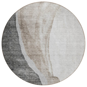 HomeRoots 5' Durable Charcoal Gray and Taupe Abstract Area Rug for Indoor and Outdoor Use – Washable & Stylish 8' Round 580774