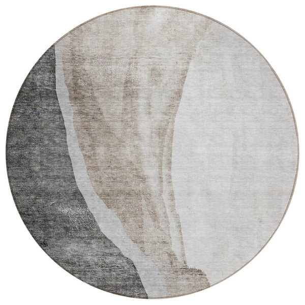 HomeRoots 5' Durable Charcoal Gray and Taupe Abstract Area Rug for Indoor and Outdoor Use – Washable & Stylish 8' Round 580774