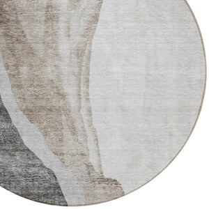 Homeroots 3' Brown And Taupe Abstract Washable Indoor-outdoor Area Rug For Durable, Stylish Spaces 8' Round Polyester 580774