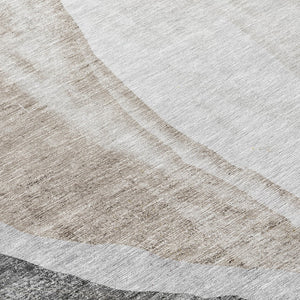 Homeroots 3' Brown And Taupe Abstract Washable Indoor-outdoor Area Rug For Durable, Stylish Spaces 8' Round Polyester 580774