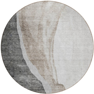 Homeroots 3' Brown And Taupe Abstract Washable Indoor-outdoor Area Rug For Durable, Stylish Spaces 8' Round Polyester 580774