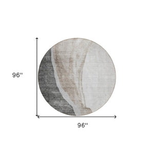 Homeroots 3' Brown And Taupe Abstract Washable Indoor-outdoor Area Rug For Durable, Stylish Spaces 8' Round Polyester 580774