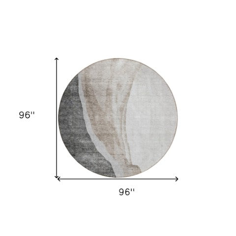 Homeroots 3' Brown And Taupe Abstract Washable Indoor-outdoor Area Rug For Durable, Stylish Spaces 8' Round Polyester 580774