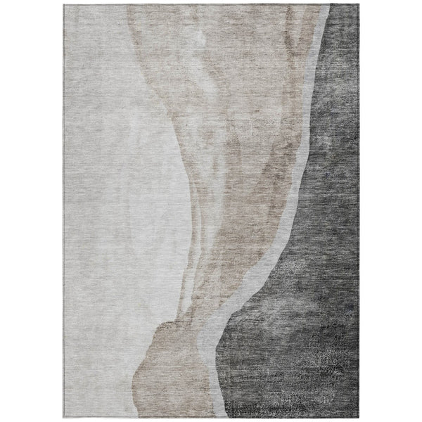 Homeroots 3' Brown And Taupe Abstract Washable Indoor-outdoor Area Rug For Durable, Stylish Spaces 8' X 10' Polyester 580775