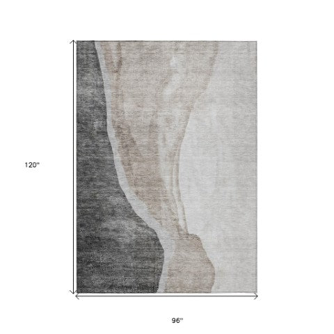 Homeroots 3' Brown And Taupe Abstract Washable Indoor-outdoor Area Rug For Durable, Stylish Spaces 8' X 10' Polyester 580775