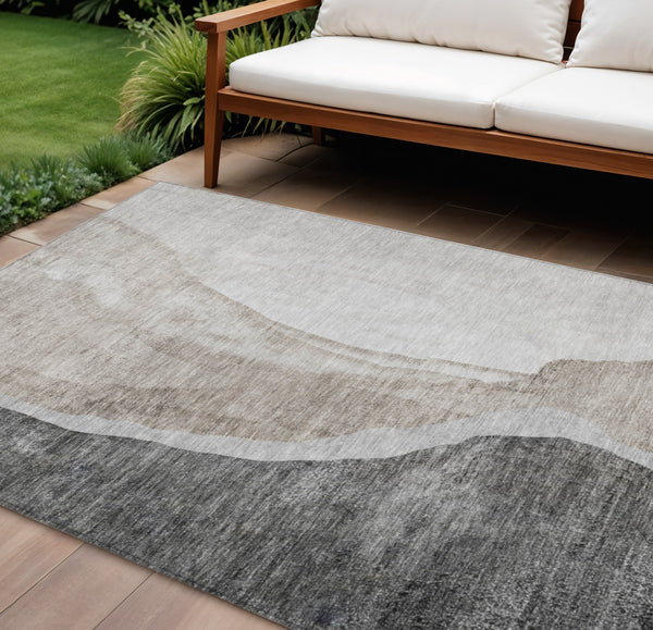 Homeroots 3' Brown And Taupe Abstract Washable Indoor-outdoor Area Rug For Durable, Stylish Spaces 8' X 10' Polyester 580775