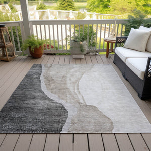 HomeRoots 5' Durable Charcoal Gray and Taupe Abstract Area Rug for Indoor and Outdoor Use – Washable & Stylish 8' X 10' 580775