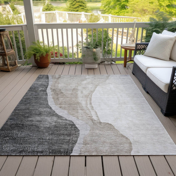 HomeRoots 5' Durable Charcoal Gray and Taupe Abstract Area Rug for Indoor and Outdoor Use – Washable & Stylish 8' X 10' 580775