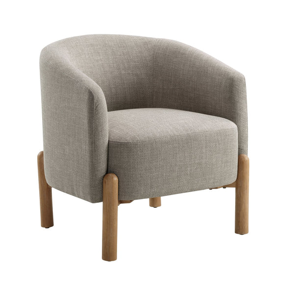 English Elm Style Barrel Accent Chair with Textured Fabric Upholstery, Solid Wood Legs, Foam-Pocket Coil Comfort and 300lb Capacity taupe 27 L x 25.5 W x 21.5 H B011P304991
