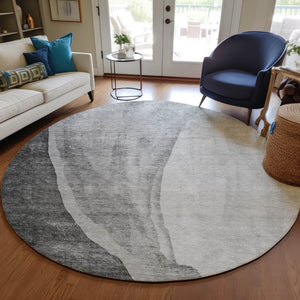 Homeroots 3' Brown And Taupe Abstract Washable Indoor-outdoor Area Rug For Durable, Stylish Spaces 8' Round Polyester 580780