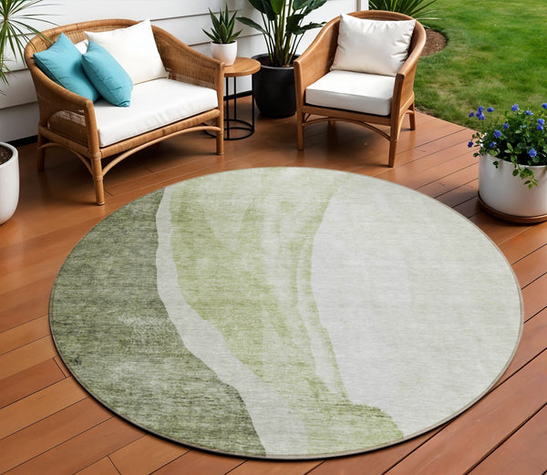 Homeroots 3' Brown And Taupe Abstract Washable Indoor-outdoor Area Rug For Durable, Stylish Spaces 8' Round Polyester 580786