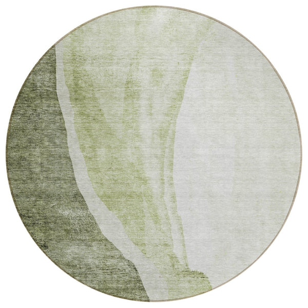 HomeRoots 5' Abstract Olive Green and Beige Area Rug for Indoor/Outdoor Use - Stylish, Durable, Washable Design 8' Round 580786