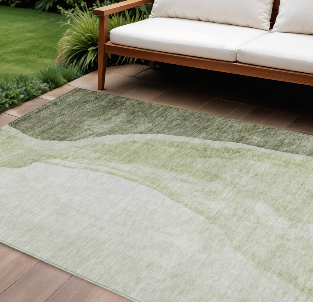 HomeRoots 5' Abstract Olive Green and Beige Area Rug for Indoor/Outdoor Use - Stylish, Durable, Washable Design 10' X 14' 580789