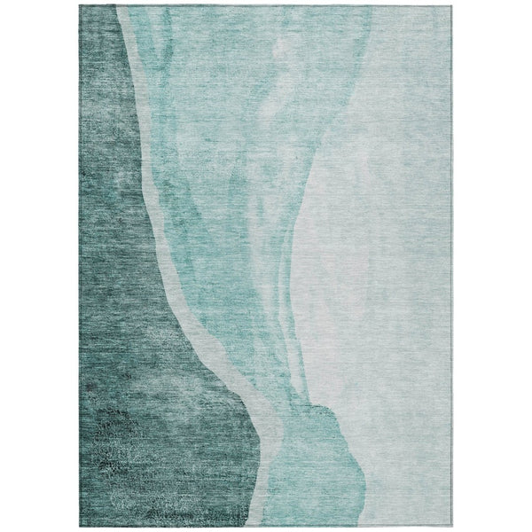 HomeRoots 5' Vibrant Teal Aqua Mint Abstract Area Rug - Durable, Washable Design for Indoor & Outdoor Spaces 5' X 8' 580791