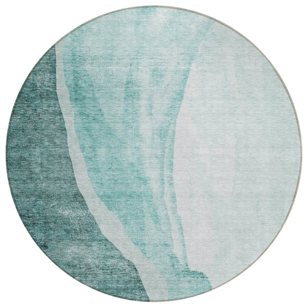 HomeRoots 5' Vibrant Teal Aqua Mint Abstract Area Rug - Durable, Washable Design for Indoor & Outdoor Spaces 8' Round 580792