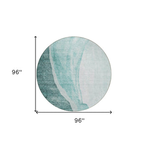 HomeRoots 5' Vibrant Teal Aqua Mint Abstract Area Rug - Durable, Washable Design for Indoor & Outdoor Spaces 8' Round 580792