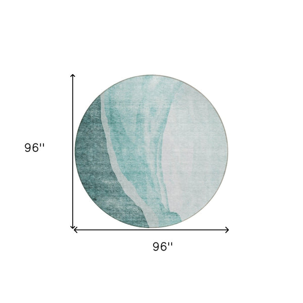 HomeRoots 5' Vibrant Teal Aqua Mint Abstract Area Rug - Durable, Washable Design for Indoor & Outdoor Spaces 8' Round 580792