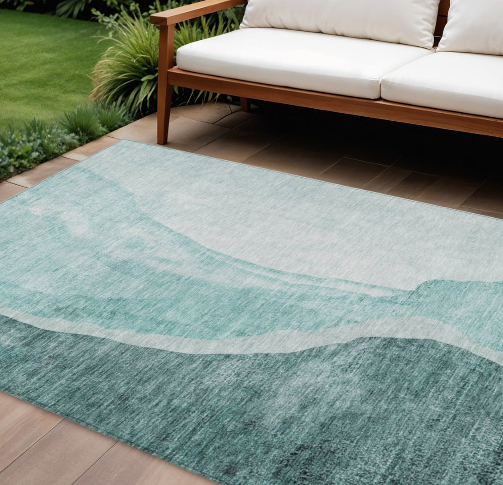 HomeRoots 9' Vibrant Teal Blue Aqua Mint Green Abstract Area Rug - Stylish & Durable for Indoor/Outdoor Use 9' X 12' 580794
