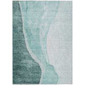 HomeRoots 5' Vibrant Teal Aqua Mint Abstract Area Rug - Durable, Washable Design for Indoor & Outdoor Spaces 10' X 14' 580795