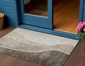 Homeroots 3' Brown And Taupe Abstract Washable Indoor-outdoor Area Rug For Durable, Stylish Spaces 3' X 5' Polyester 580796