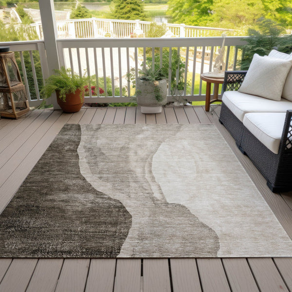 Homeroots 3' Brown And Taupe Abstract Washable Indoor-outdoor Area Rug For Durable, Stylish Spaces 3' X 5' Polyester 580796