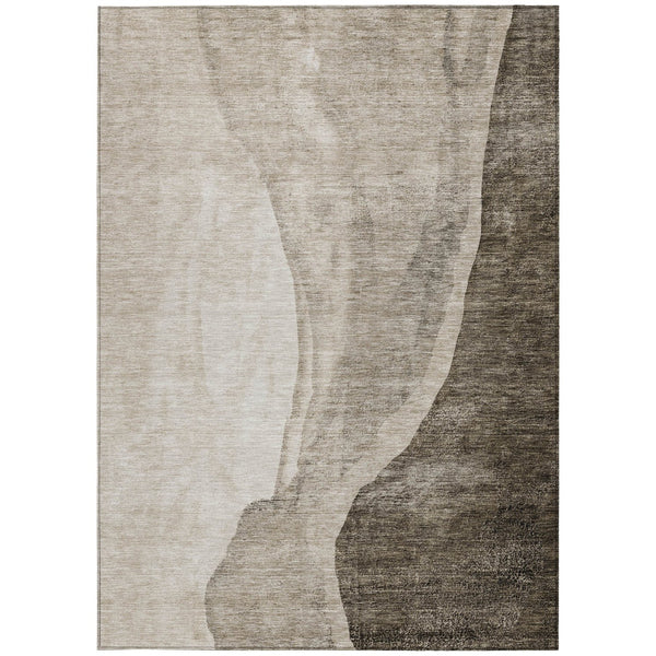 Homeroots 3' Brown And Taupe Abstract Washable Indoor-outdoor Area Rug For Durable, Stylish Spaces 3' X 5' Polyester 580796