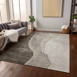 Homeroots 3' Brown And Taupe Abstract Washable Indoor-outdoor Area Rug For Durable, Stylish Spaces 3' X 5' Polyester 580796