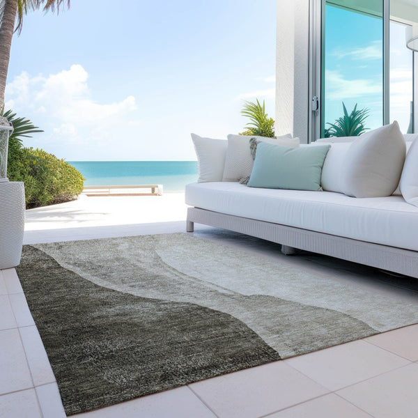 Homeroots 3' Brown And Taupe Abstract Washable Indoor-outdoor Area Rug For Durable, Stylish Spaces 3' X 5' Polyester 580796