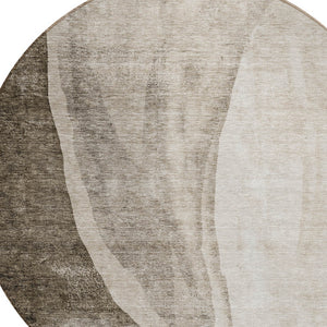 Homeroots 3' Brown And Taupe Abstract Washable Indoor-outdoor Area Rug For Durable, Stylish Spaces 8' Round Polyester 580798