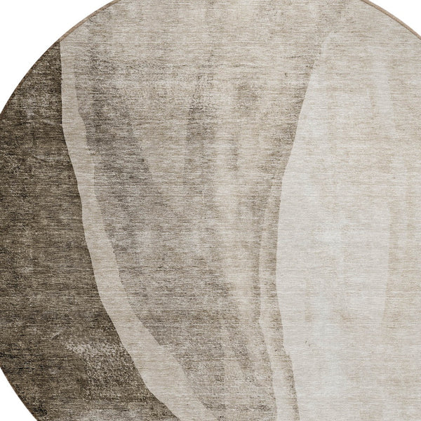 Homeroots 3' Brown And Taupe Abstract Washable Indoor-outdoor Area Rug For Durable, Stylish Spaces 8' Round Polyester 580798